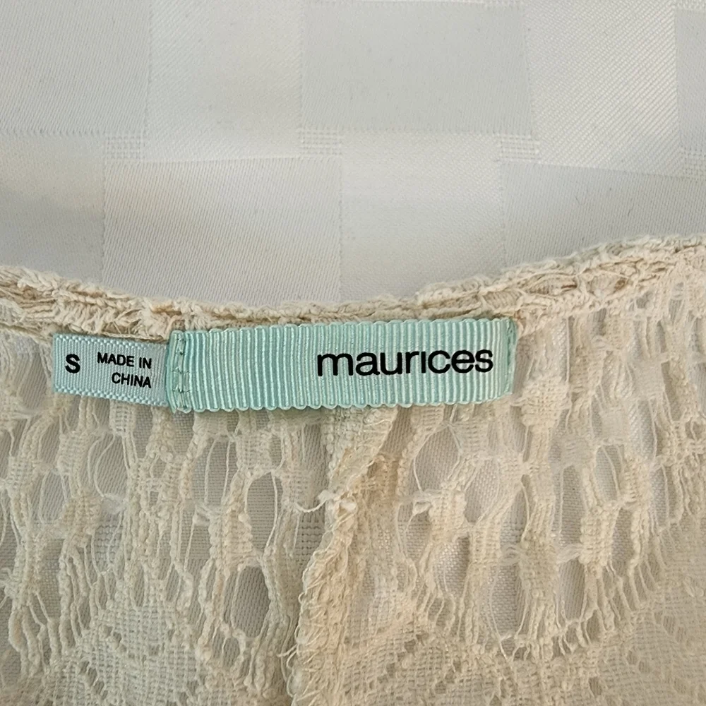 Maurices Geometric Crochet Open Front Cardigan Fringe  Kimono Women's Size S